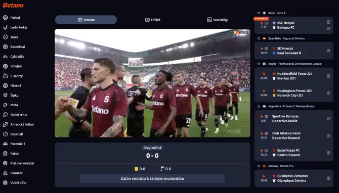 Stream Slovan Liberec vs. Sparta Praha na Betano TV