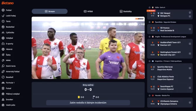 Slavia Praha vs. Jablonec živě na Betano TV